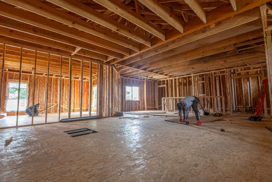 Home construction framing for a new home addition